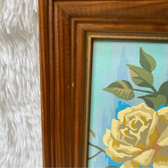 Vintage 60’s Hand Painted Yellow Rose And Monarch Butterfly Framed Artwork - Picture 3 of 7
